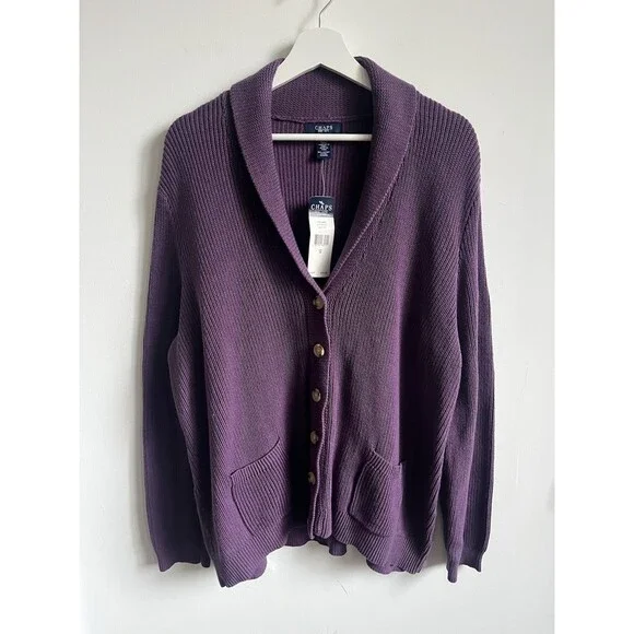 Chaps Classic Women’s Purple Shawl Sweater Cardigan Sz 3XL Buttons Academia NWT - Picture 1 of 5